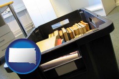 sd map icon and a moving box in an empty office, during a relocation project